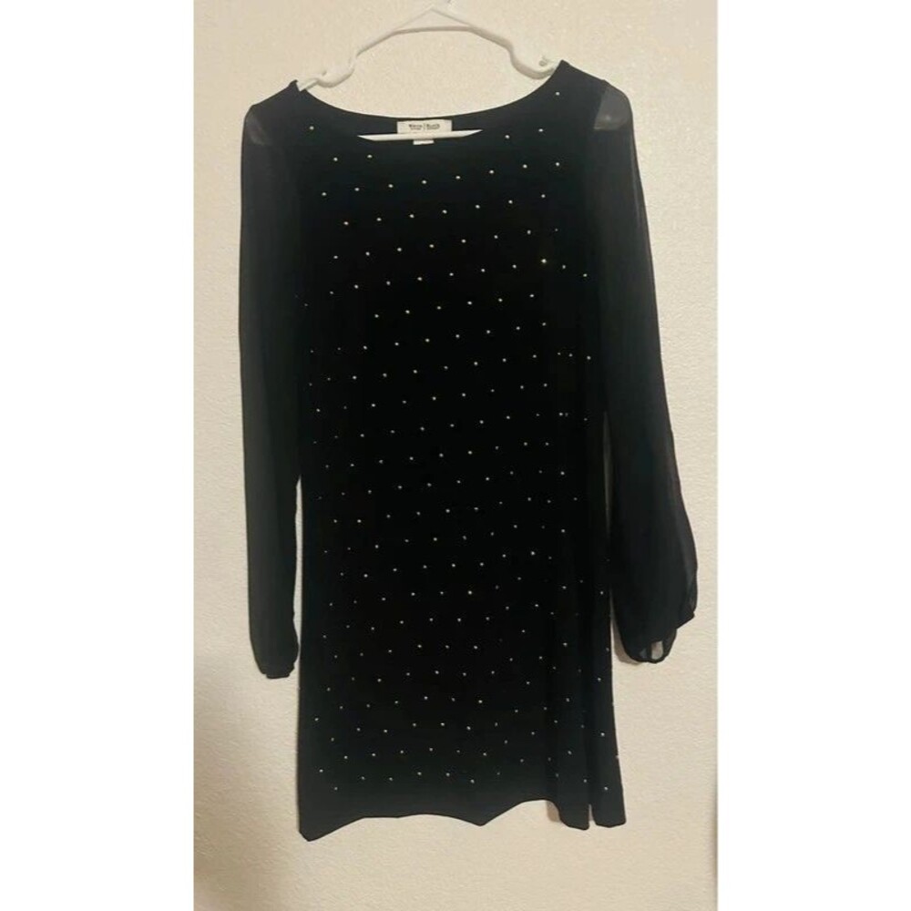 White House Black Market Black Dress with Gold Studs – Size XS